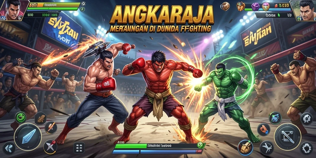 Tangkapan layar utama ANGKARAJA menampilkan gameplay pertarungan yang intens.