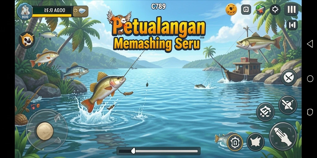 Tampilan permainan C789 yang kaya akan elemen laut dan ikan yang beragam.