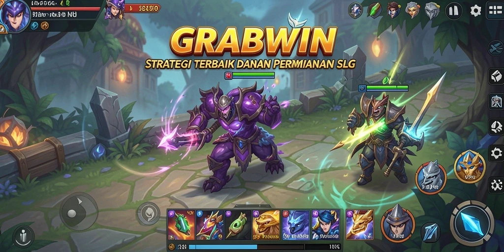 Screenshot utama yang menunjukkan aksi di <strong>GRABWIN</strong>, menampilkan gameplay SLG yang menarik.