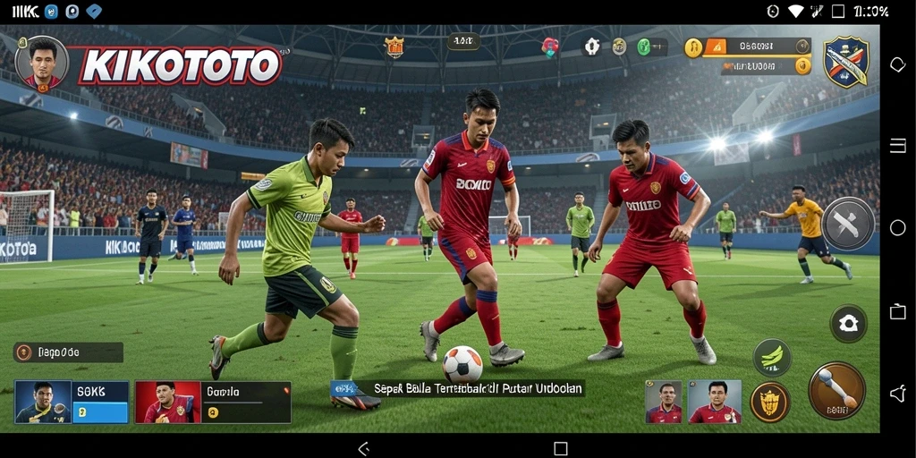 Tampilan gameplay seru di KIKOTOTO dengan aksi sepak bola nyata.