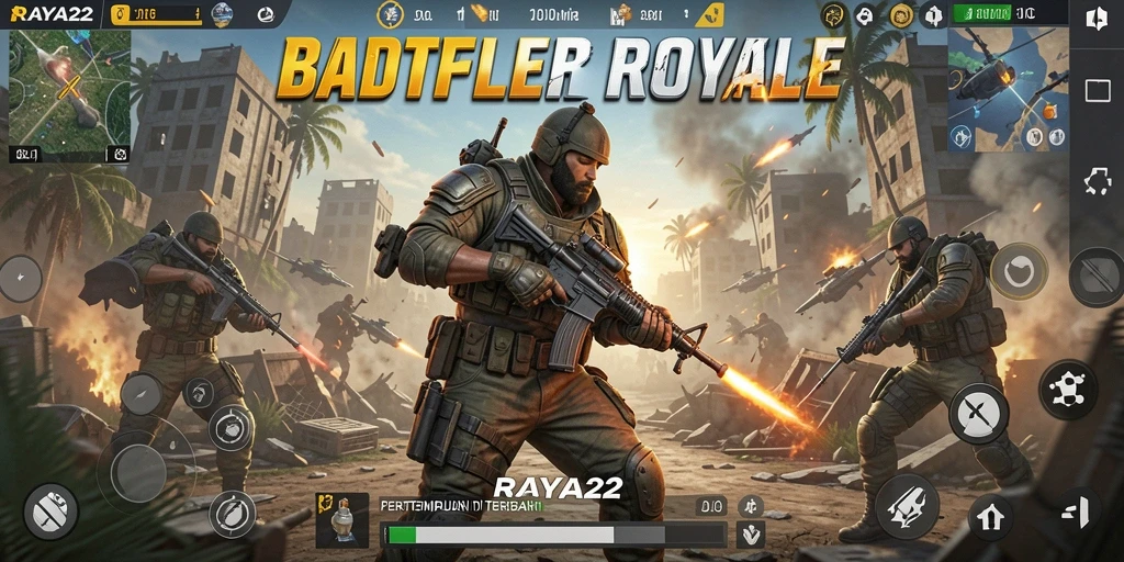 Screenshot utama RAYA22 menampilkan intensitas pertempuran Battle Royale.