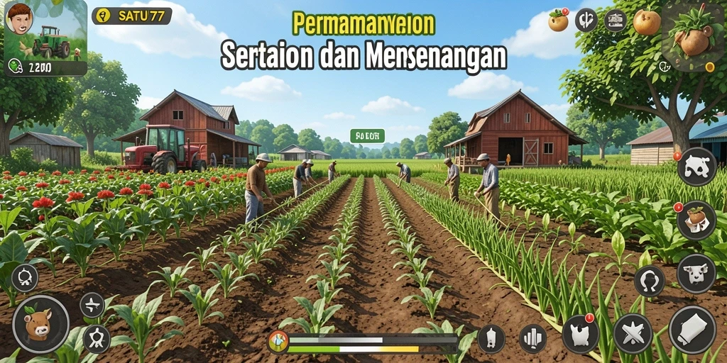 Screenshot utama SATU77 menampilkan aksi bertani yang penuh warna dan interaktif.