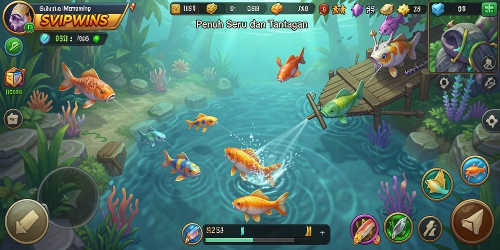 Screenshot permainan SVIPWINS menampilkan aksi memancing yang mendebarkan.