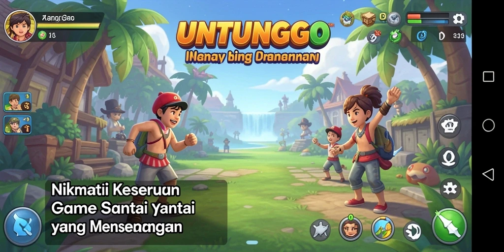 Tampilan gameplay UNTUNGGO yang penuh warna dan menarik.