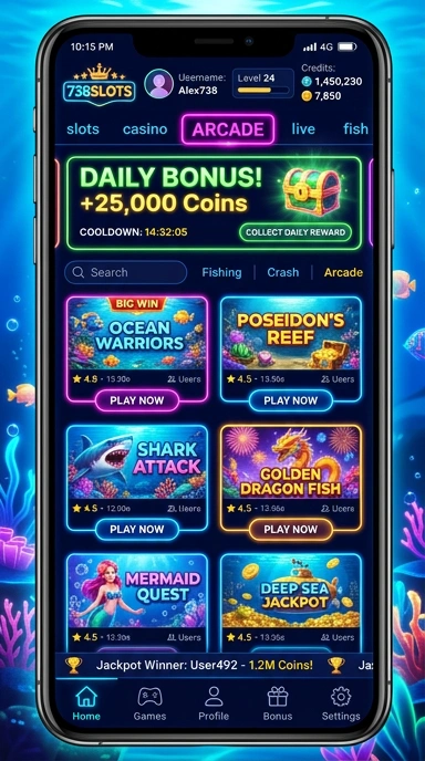 Tampilan antarmuka pengguna 738slots yang sederhana dan atraktif.